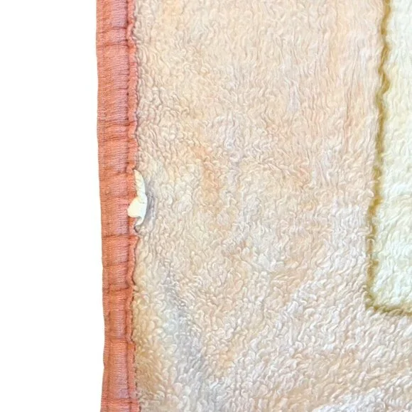 VTG Novatex? Plush Baby Crib Blanket Beige Pastel Pink Crochet Trim Fringe 60x42